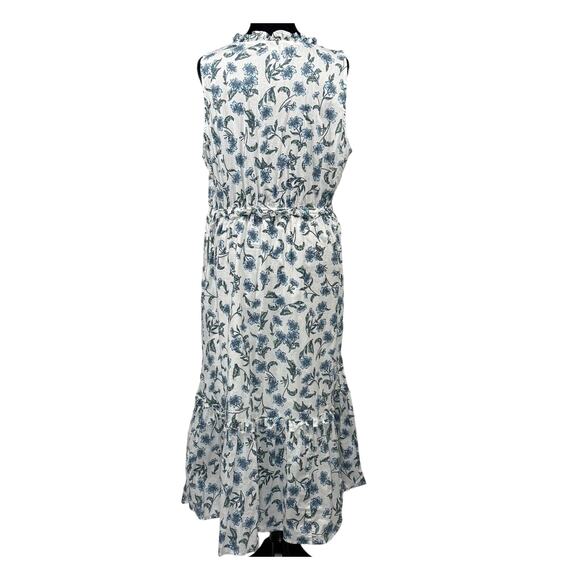 J.Crew Blue Floral Maxi Dress Women’s Medium Boho Ruffle Hem Summer V-Neck - Picture 4 of 10